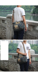 Vintage Denim Blue Mens Casual Side Bag Messenger Bag Jean Blue Postman Bags Courier Bag For Men - iwalletsmen