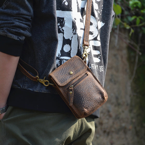 Vintage Brown LEATHER MEN Belt Pouch Phone Belt Bag Waist BAG Mini Side Bag FOR MEN