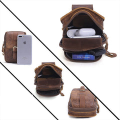 Vintage Brown Leather Cell Phone Holster Mens Belt Pouch Leather Waist Bag BELT BAG For Men