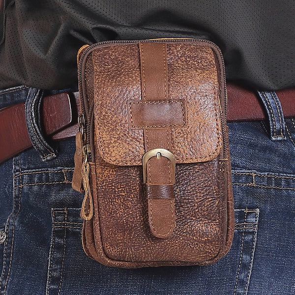 Vintage Brown Leather Cell Phone Holster Mens Belt Pouch Leather Waist Bag BELT BAG For Men