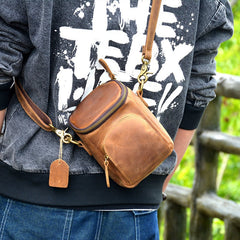 Vintage Black Leather Mens Belt Bag Mini Shoulder Bag Waist Pouch Side Bags For Men
