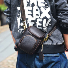 Black Coffee Leather Mens Belt Bag Mini Shoulder Bag Vintage Waist Pouch Side Bags For Men