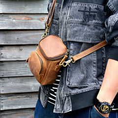 Vintage Black Leather Mens Belt Bag Mini Shoulder Bag Waist Pouch Side Bags For Men