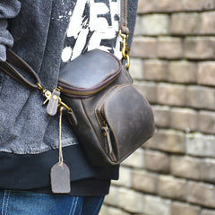 Vintage Black Leather Mens Belt Bag Mini Shoulder Bag Waist Pouch Side Bags For Men