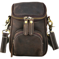 Vintage Black Leather Mens Belt Bag Mini Shoulder Bag Waist Pouch Side Bags For Men