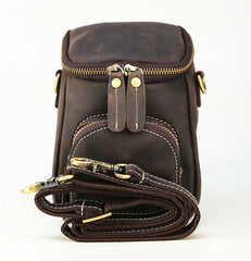 Black Coffee Leather Mens Belt Bag Mini Shoulder Bag Vintage Waist Pouch Side Bags For Men