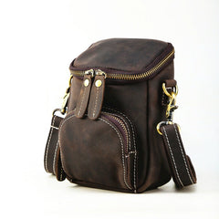 Black Coffee Leather Mens Belt Bag Mini Shoulder Bag Vintage Waist Pouch Side Bags For Men