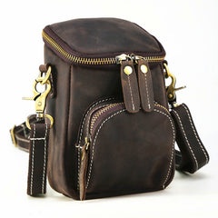 Vintage Black Leather Mens Belt Bag Mini Shoulder Bag Waist Pouch Side Bags For Men