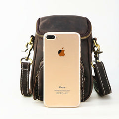 Black Coffee Leather Mens Belt Bag Mini Shoulder Bag Vintage Waist Pouch Side Bags For Men
