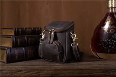 Vintage Black Leather Mens Belt Bag Mini Shoulder Bag Waist Pouch Side Bags For Men