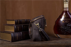 Vintage Black Leather Mens Belt Bag Mini Shoulder Bag Waist Pouch Side Bags For Men