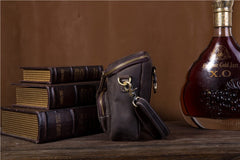 Vintage Brown Leather Mens Belt Bag Mini Shoulder Bag Waist Pouch Side Bags For Men