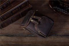 Brown Leather Mens Belt Bag Mini Shoulder Bag Vintage Waist Pouch Side Bags For Men