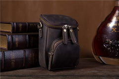 Vintage Black Leather Mens Belt Bag Mini Shoulder Bag Waist Pouch Side Bags For Men