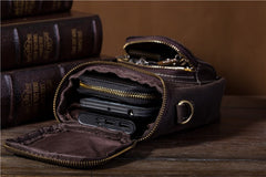 Vintage Black Leather Mens Belt Bag Mini Shoulder Bag Waist Pouch Side Bags For Men