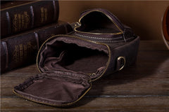 Brown Leather Mens Belt Bag Mini Shoulder Bag Vintage Waist Pouch Side Bags For Men