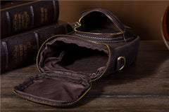 Vintage Brown Leather Mens Belt Bag Mini Shoulder Bag Waist Pouch Side Bags For Men