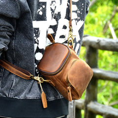 Black Coffee Leather Mens Belt Bag Mini Shoulder Bag Vintage Waist Pouch Side Bags For Men