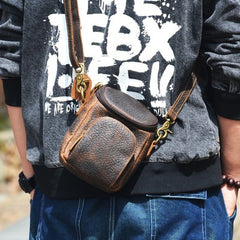 Vintage Brown Leather Mens Belt Bag Mini Shoulder Bag Waist Pouch Side Bags For Men