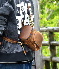 Vintage Black Leather Mens Belt Bag Mini Shoulder Bag Waist Pouch Side Bags For Men
