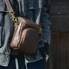 Black Coffee Leather Mens Belt Bag Mini Shoulder Bag Vintage Waist Pouch Side Bags For Men