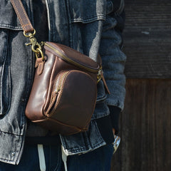 Brown Leather Mens Belt Bag Mini Shoulder Bag Vintage Waist Pouch Side Bags For Men