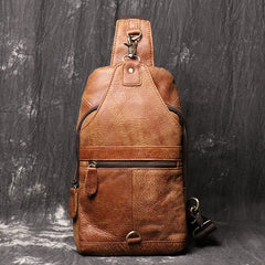 Vintage Brown Leather Sling Packs Sling Bags Chest Bags Leather Sling Crossbody Pack Travel Bag For Men