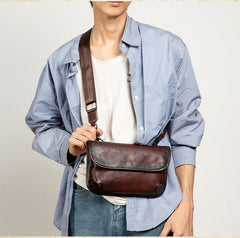 Vintage Brown Leather iPad Side Bag Messenger Bags Crossbody Purse for Men