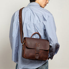 Vintage Brown Leather iPad Side Bag Messenger Bags Satchel Crossbody Purse for Men