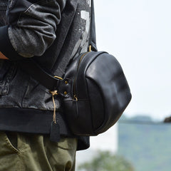 Vintage Black Small Leather Messenger Bag Men's Side Bag Around Phone Bag Courier Bag For Men
