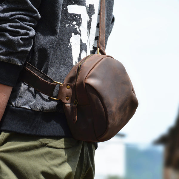 Vintage Brown Small Leather Messenger Bag Men's Side Bag Around Phone Bag Courier Bag For Men