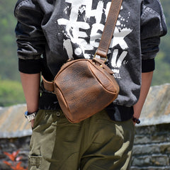 Vintage Brown Small Leather Messenger Bag Men's Side Bag Around Phone Bag Courier Bag For Men