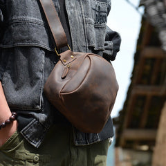 Vintage Black Small Leather Messenger Bag Men's Side Bag Around Phone Bag Courier Bag For Men