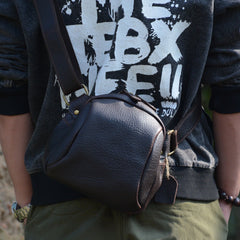 Vintage Black Small Leather Messenger Bag Men's Side Bag Around Phone Bag Courier Bag For Men