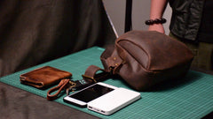 Vintage Black Small Leather Messenger Bag Men's Side Bag Around Phone Bag Courier Bag For Men