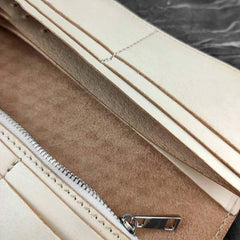 Handmade Beige Tooled Leather Men's Bifold Long Wallet Cool Biker Chain Wallet For Men - iwalletsmen