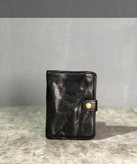 Vintage Handmade Black Leather Mens billfold Leather Wallet Men Tan Bifold Small Wallets for Men - iwalletsmen