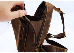 Vintage Large Leather Mens Sling Bag Brown Sling Pack Sling Backpack for Men - iwalletsmen