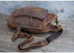 Vintage Large Leather Mens Sling Bag Brown Sling Pack Sling Backpack for Men - iwalletsmen