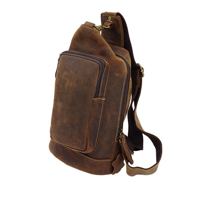 Vintage Large Leather Mens Sling Bag Brown Sling Pack Sling Backpack for Men - iwalletsmen