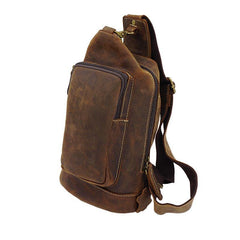 Vintage Large Leather Mens Sling Bag Brown Sling Pack Sling Backpack for Men - iwalletsmen