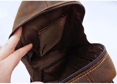 Vintage Large Brown Leather Mens Sling Bag Sling Pack Sling Backpack for Men - iwalletsmen