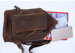 Vintage Large Brown Leather Mens Sling Bag Sling Pack Sling Backpack for Men - iwalletsmen
