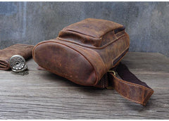Vintage Large Leather Mens Sling Bag Brown Sling Pack Sling Backpack for Men - iwalletsmen