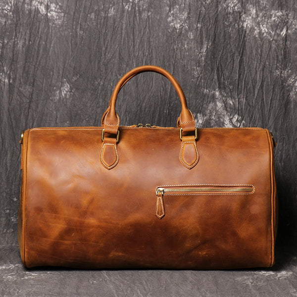 Vintage Large Duffle Bag Brown Leather Mens Large Weekender Bag Travel Bag