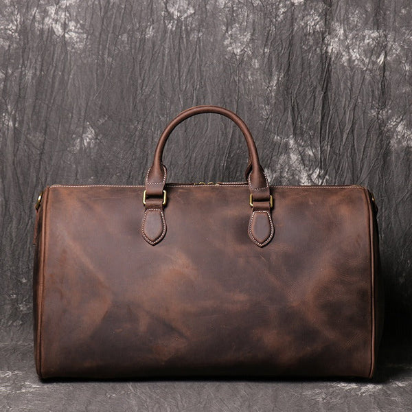 Vintage Large Duffle Bag Coffee Leather Mens Large Weekender Bag Travel Bag