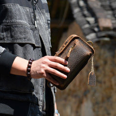 Vintage Leather Belt Pouch Men's Brown Phone Shoulder Bag Chest Bag Phone Sling Bag For Men