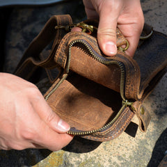 Vintage Leather Belt Pouch Men's Brown Phone Shoulder Bag Chest Bag Phone Sling Bag For Men