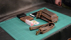 Vintage Leather Belt Pouch Men's Brown Phone Shoulder Bag Chest Bag Phone Sling Bag For Men