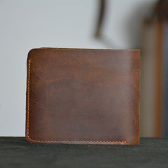 Vintage Leather Billfold Wallet for Men Brown Trifold Wallet Leather Small Wallet For Men